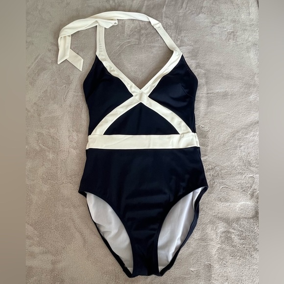 Boden Kefalonia Halterneck Swimsuit Dark Navy White NWOT Size 6 - Picture 5 of 11